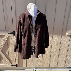 J. Jill Womens Brown Corduroy Button Front Long Sleeve Shirt Jacket